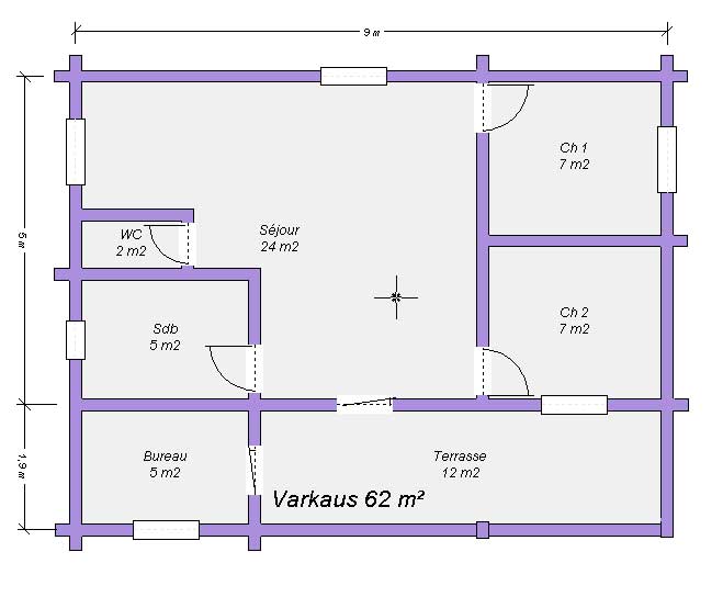 Maison bois VARKAUS 62 m²